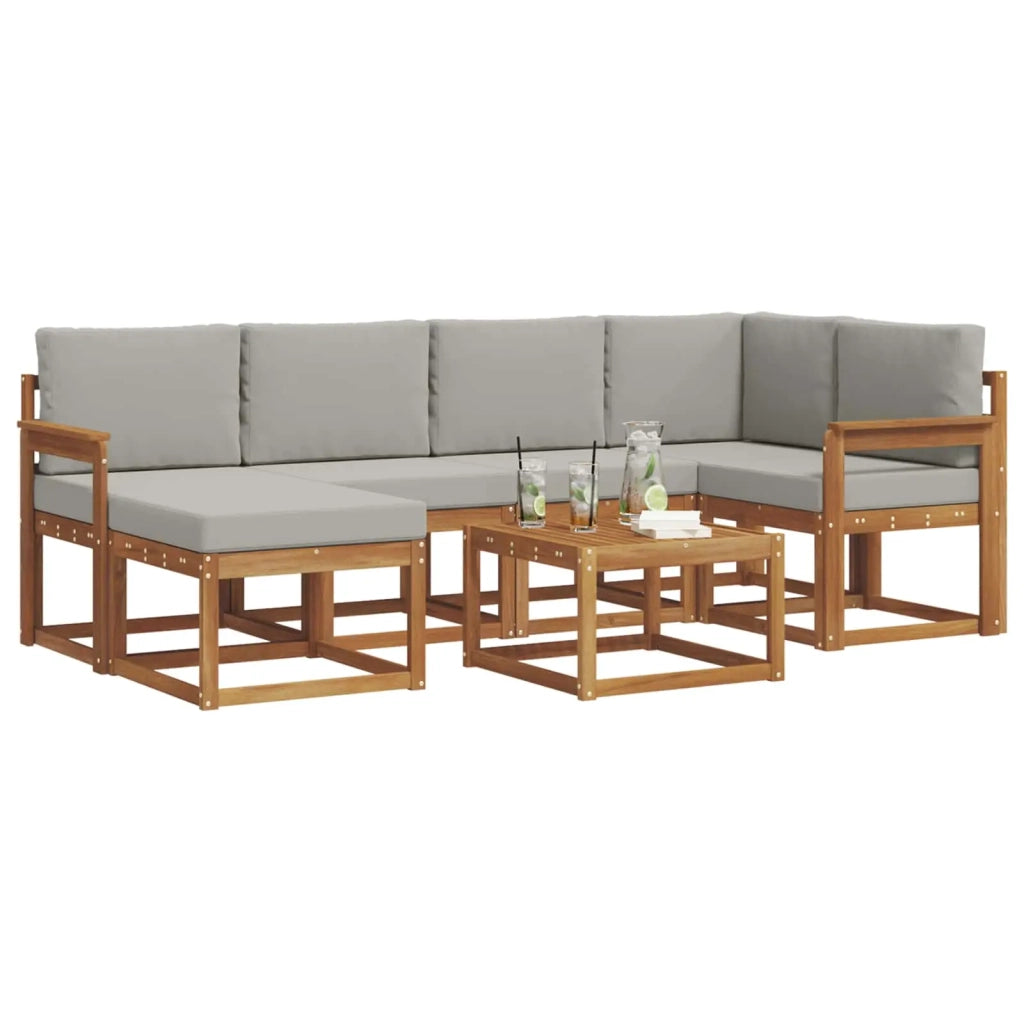 Set di divani da esterno 7 pcs Grigio Naturale e Chiaro