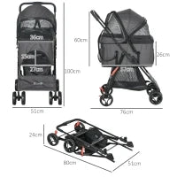 Passeggino per Cani 3 in 1 Convertibile in Borsa e Trasportino con Guinzaglio e Cuscino, Grigio