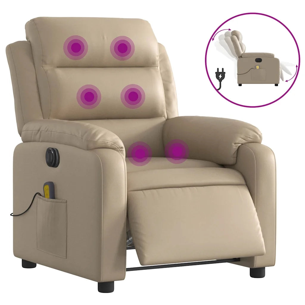Divano Sedia-Poltrona Reclinabile Massaggio Elettrica Cappuccino Similpelle 300420