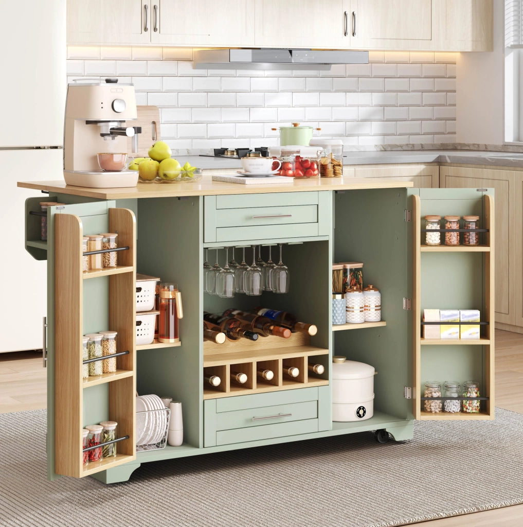 Carrello cucina con piano estraibile 138x45(70)x92 cm; in MDF verde antico