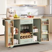 Carrello cucina con piano estraibile 138x45(70)x92 cm; in MDF verde antico