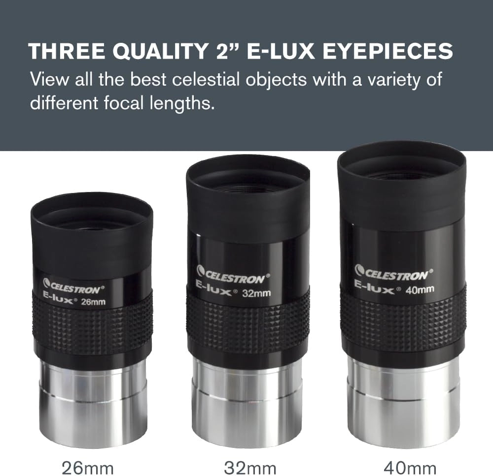Celestron 94305 Kit oculare e filtri da 2”, 12 pezzi - diagonale a specchio 2", adattatore diagonale, 3 oculari E-lux 2”, lenti di Barlow 2X, 5 filtri colorati e custodia rigida in alluminio, argento