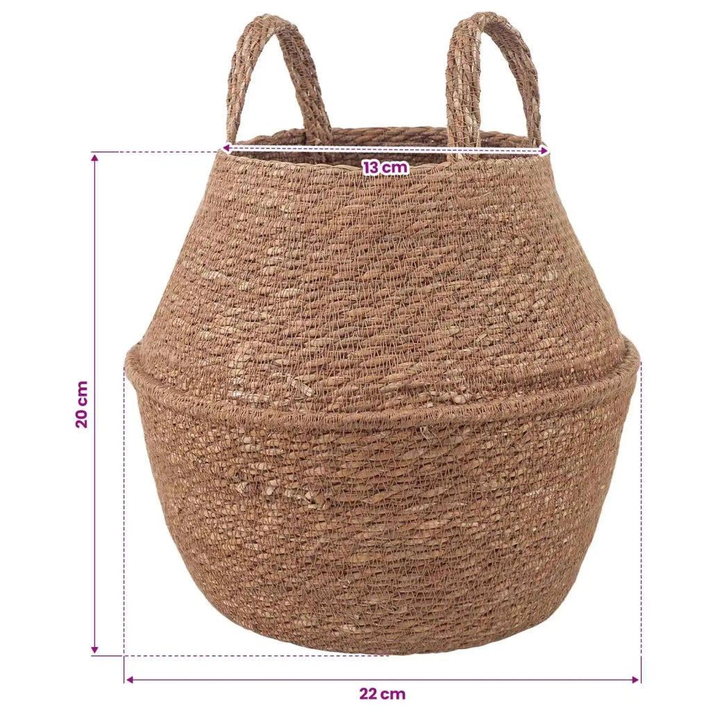 Vaso da fiori con manici Naturale Ø 22 x 20 cm 100% Erba marina 42012254