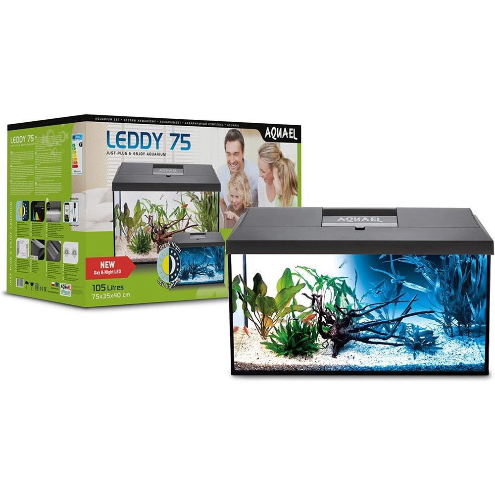 Aquael Aquarium Set Leddy 75 Day&Night - acquario cm75x35x40h completamente accessoriato Colore: Nero
