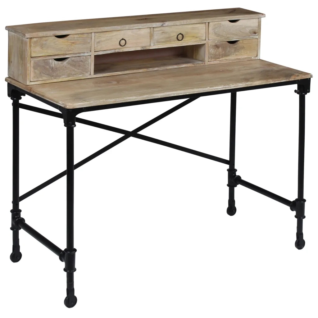 Scrivania in Legno Massello di Mango e Acciaio 110x50x96 cm 244947