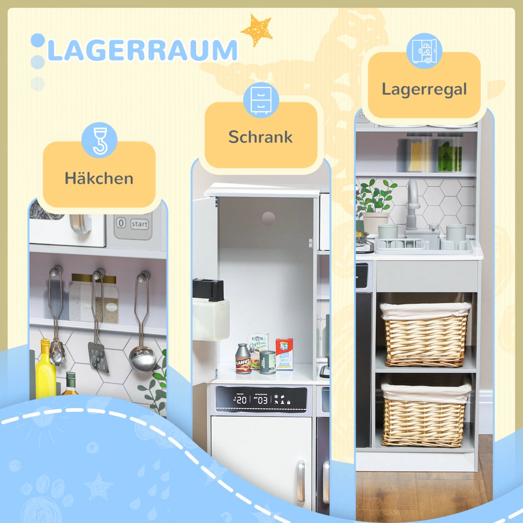 Cucina Giocattolo per Bambini con Elettrodomestici e Accessori ¨C zephmum ¨C Bianco