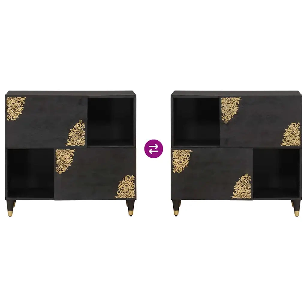 Credenza con porta Nero 80 x 33 x 75 cm Legno di mango massello