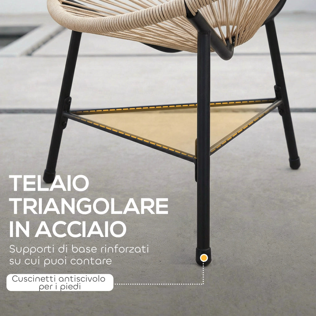 Set 2 Sedie Acapulco 72x68x81 cm con Struttura Triangolare in Acciaio e Rattan PE Color Legno