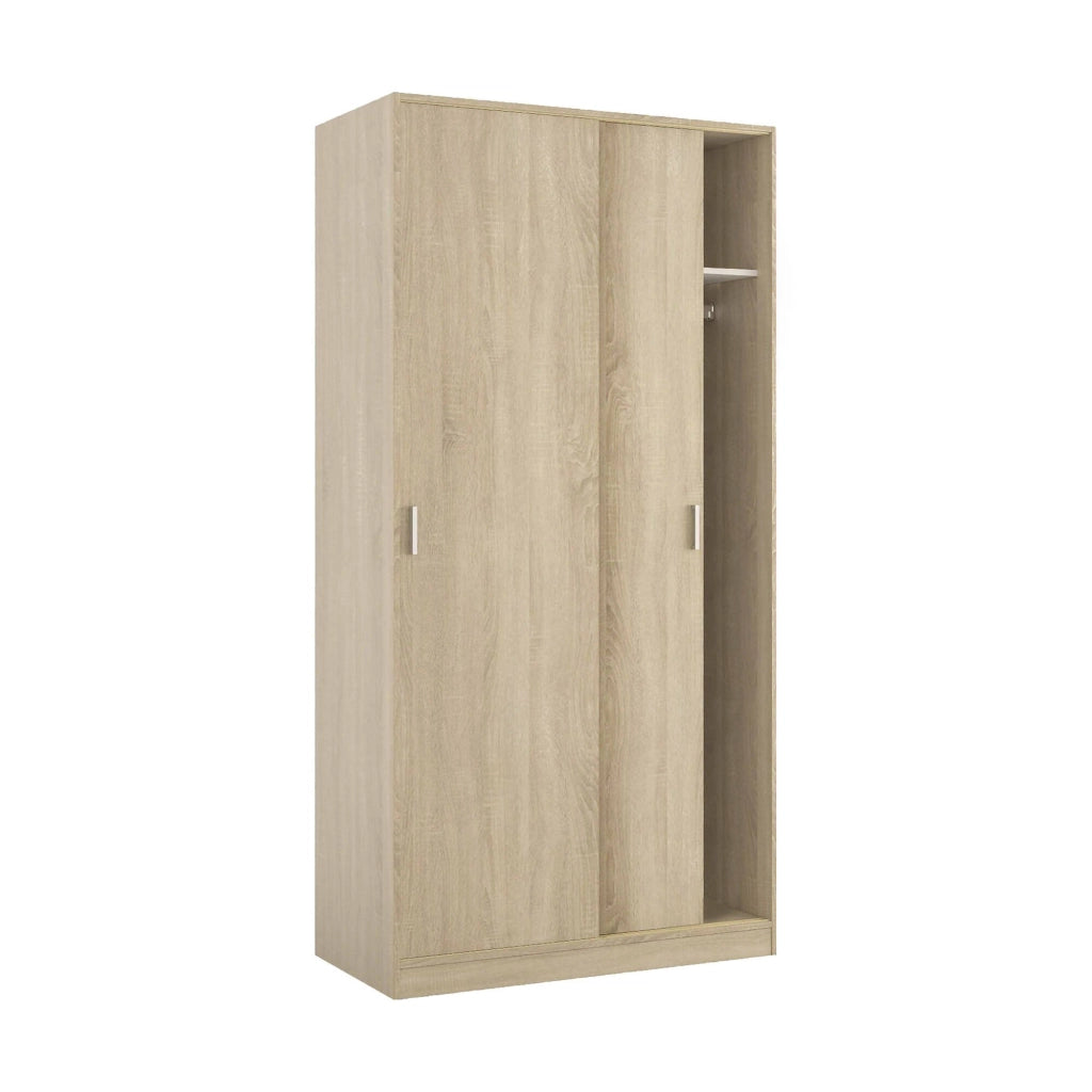 Guardaroba Alt, Armadio per camera da letto a 2 ante scorrevoli, Mobile con ripiano e barra appendiabiti, cm 100x50h200, Rovere
