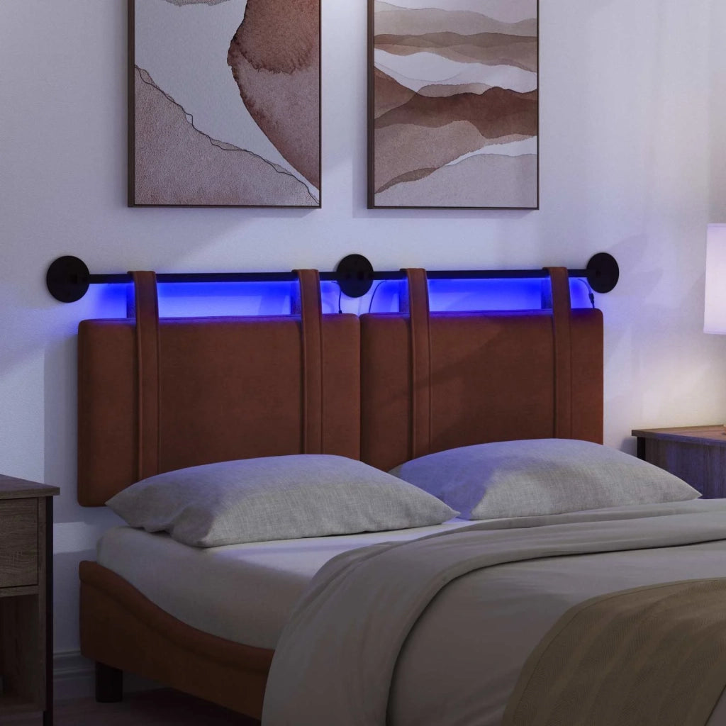 Testiera sospesa Con luce LED Marrone Lucido PU Antico
