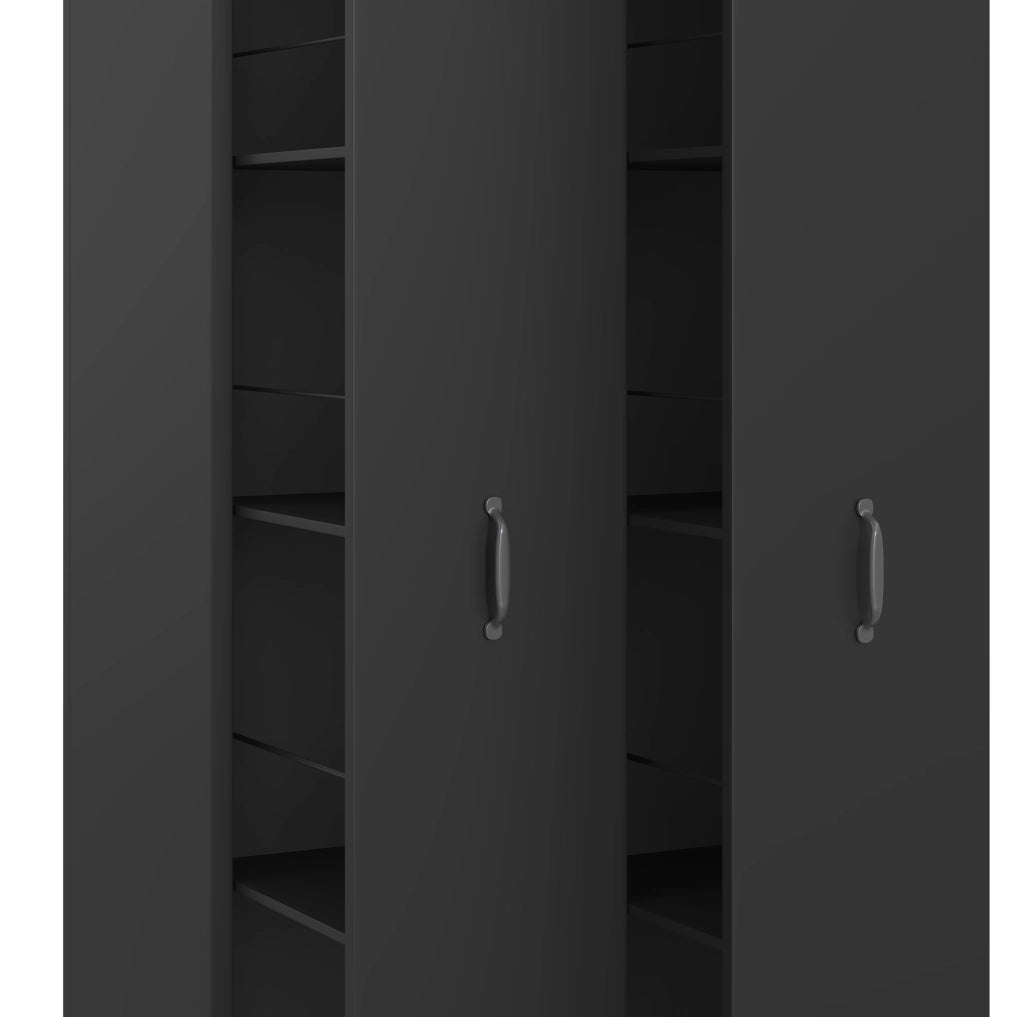 Libreria estraibile nera in MDF con ruote, 4 ripiani
