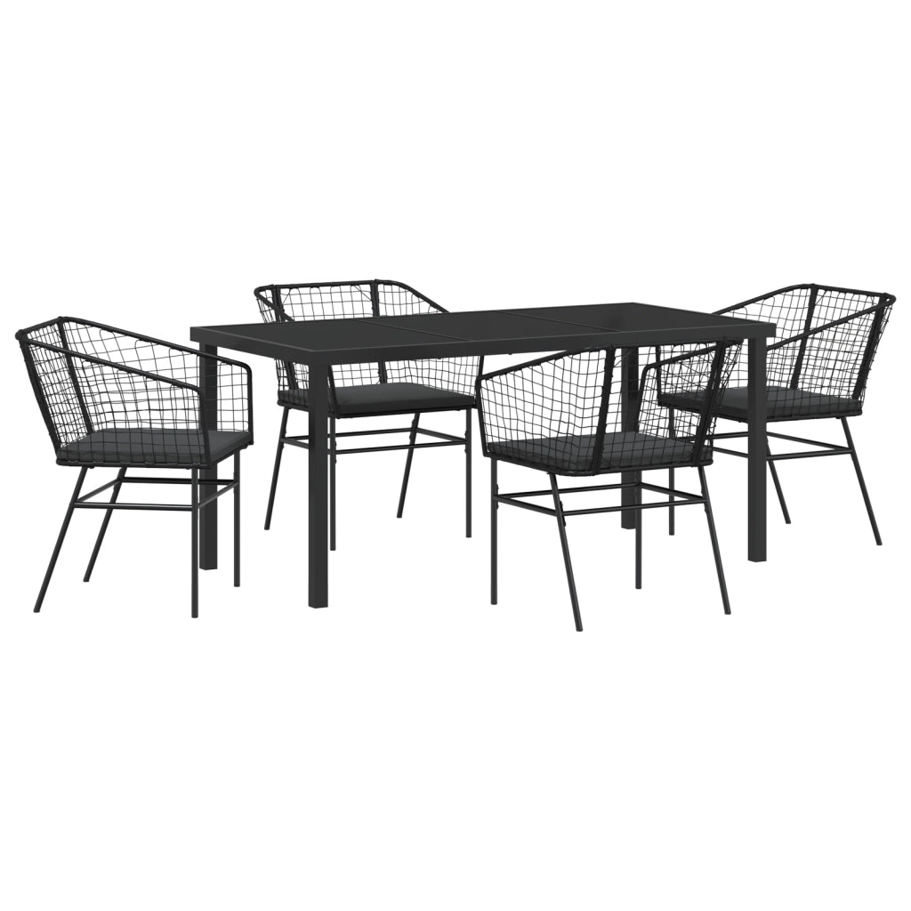 Set da pranzo da giardino 5 pezzi con cuscini in polyrattan nero