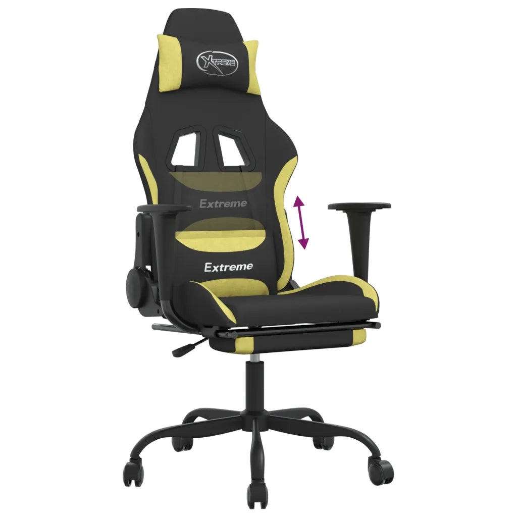 Sedia da Gaming con Poggiapiedi Nero e Verde Chiaro in Tessuto cod mxl 76874