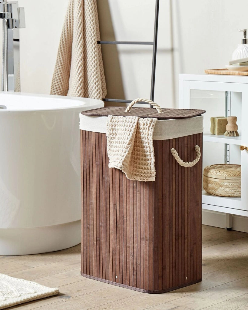 Cestino portaoggetti in bambù marrone scuro con coperchio Cestino per biancheria Accessori pratici lavanderia bucato