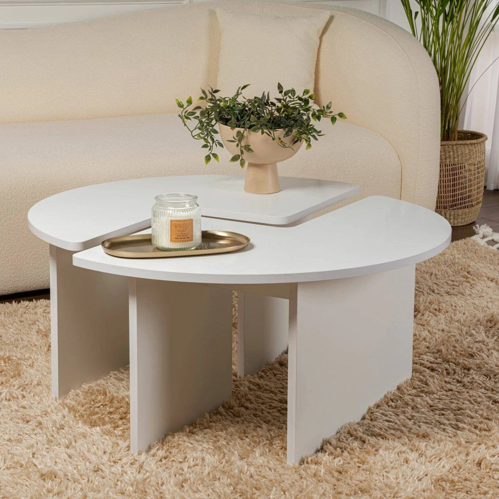 Tavolino da salotto Tairn, Tavolo basso da caffè, Portariviste per divano, Ripiano da soggiorno, 90x90 h41 cm, Bianco e Naturale