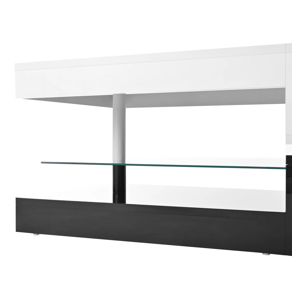 Tavolino da salotto moderno con LED; controllo APP e Bluetooth; 90 x 45 x 35;5 cm; nero e bianco lucido