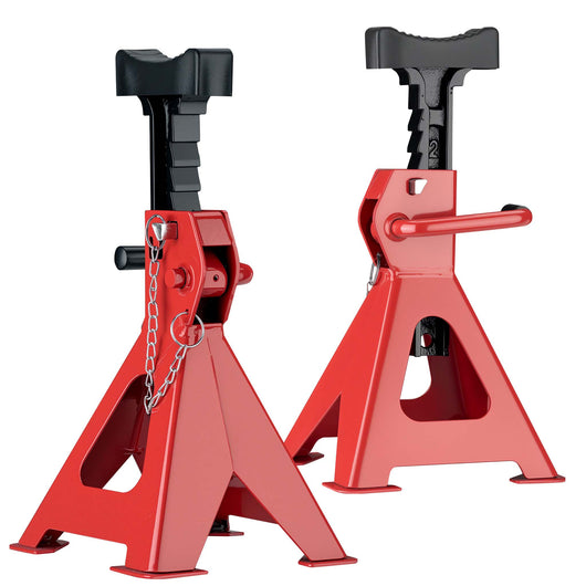 2 cavalletti auto, capacità di carico di 3 tonnellate l'uno, cavalletti di sostegno, altezza di sollevamento di 29-42,5 cm, con protezione in gomma e perno di sicurezza