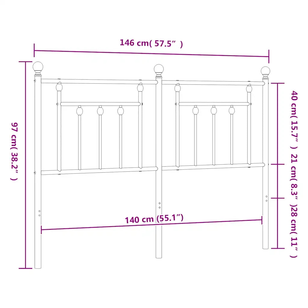 Testiera in Metallo Nero 140 cm