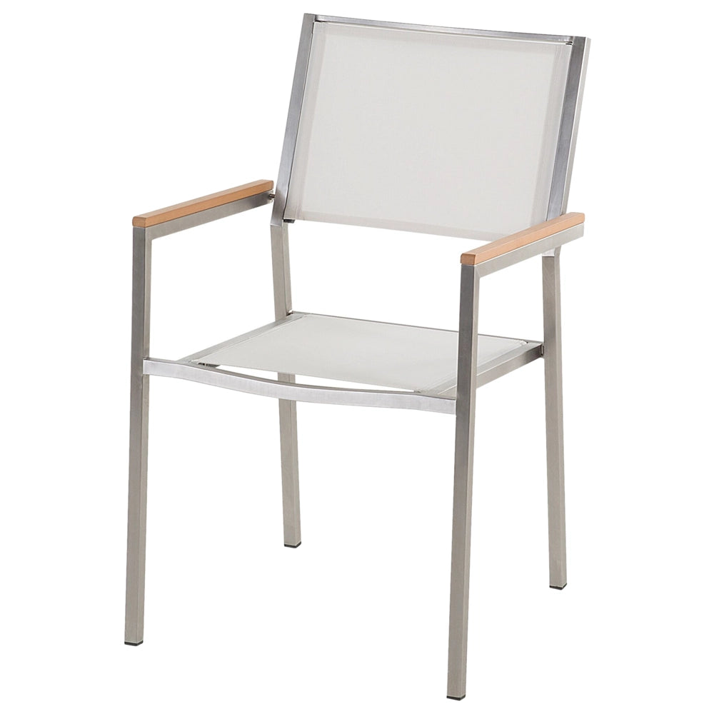 Set da pranzo da giardino bianco con piano in granito fiammato 6 posti 180 x 90 cm