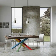 Tavolo allungabile 200/304x90 cm Volantis Premium colore noce gambe multicolore 4/B