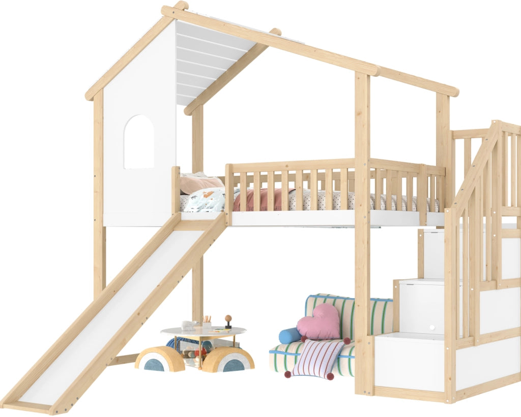 Letto a soppalco per bambini 90x200 cm con scivolo