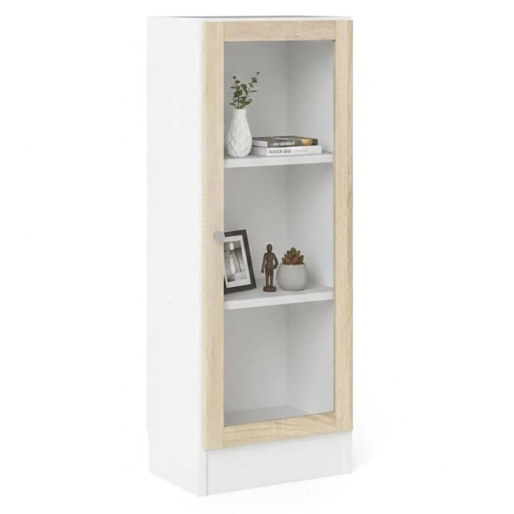 Libreria Goring, Scaffale da ufficio, Mobile portalibri, Biblioteca, 41x28 h107 cm, Bianco e Quercia