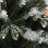 Albero di Natale Innevato 180cm con Bacche Rosse e Pigne Bianche, Base Rimovibile Pieghevole, 678 Rami, Verde