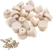 20 pezzi di maniglie in legno con viti - Maniglie a forma rotonda in legno non finito - Ideali per mobili con ante scorrevoli (diametro 35 mm x 25 mm)