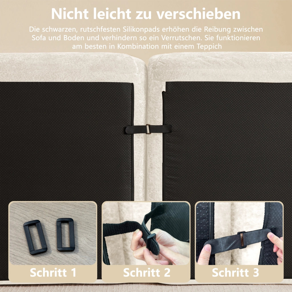 Divano modulare quattro posti senza struttura in chenille beige chiaro 358x95x76 cm