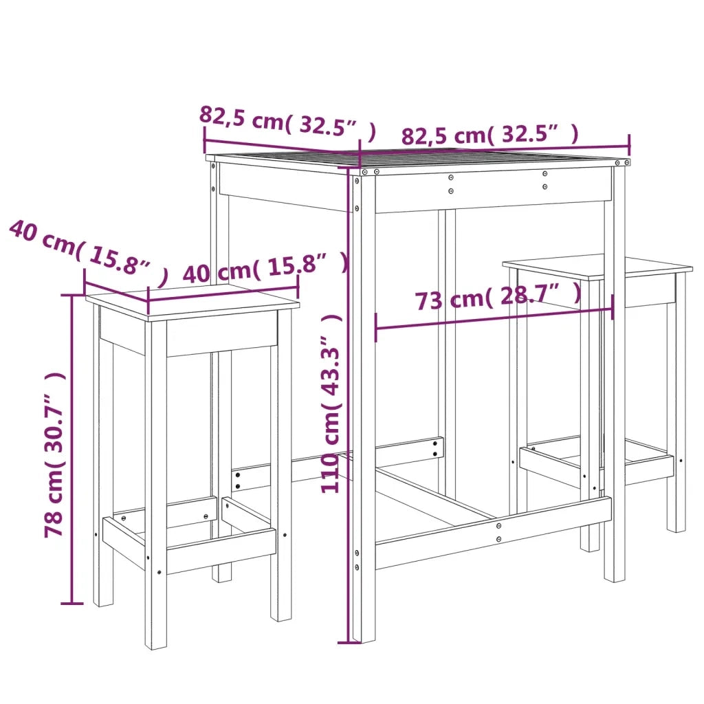 Set Bar da Giardino 3 pz Bianco in Legno Massello di Pino 3154726