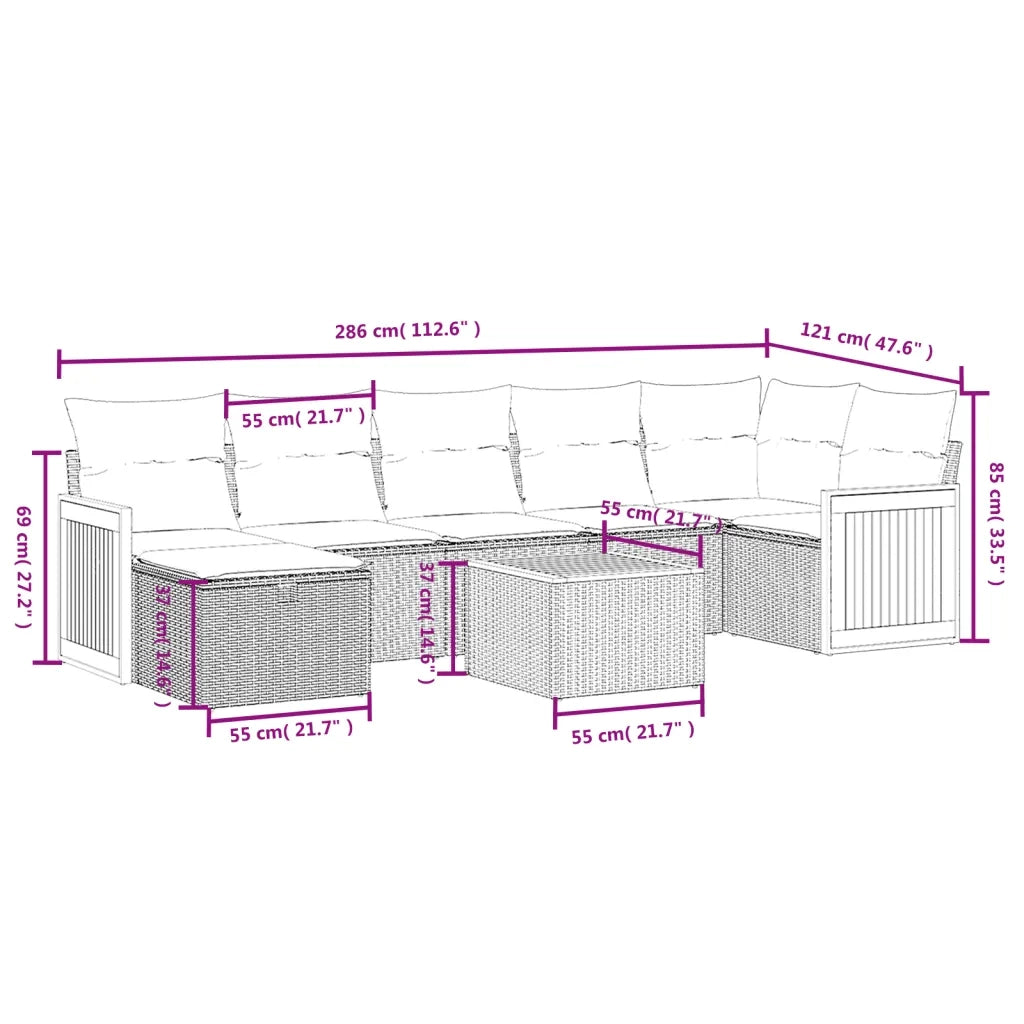 Set Divano da Giardino 8 pz con Cuscini Grigio in Polyrattan 3265757