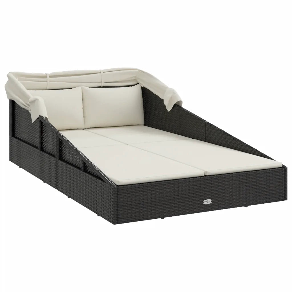 Lettino con Tettuccio Pieghevole Nero 200x114x128 cm Polyrattan 362273