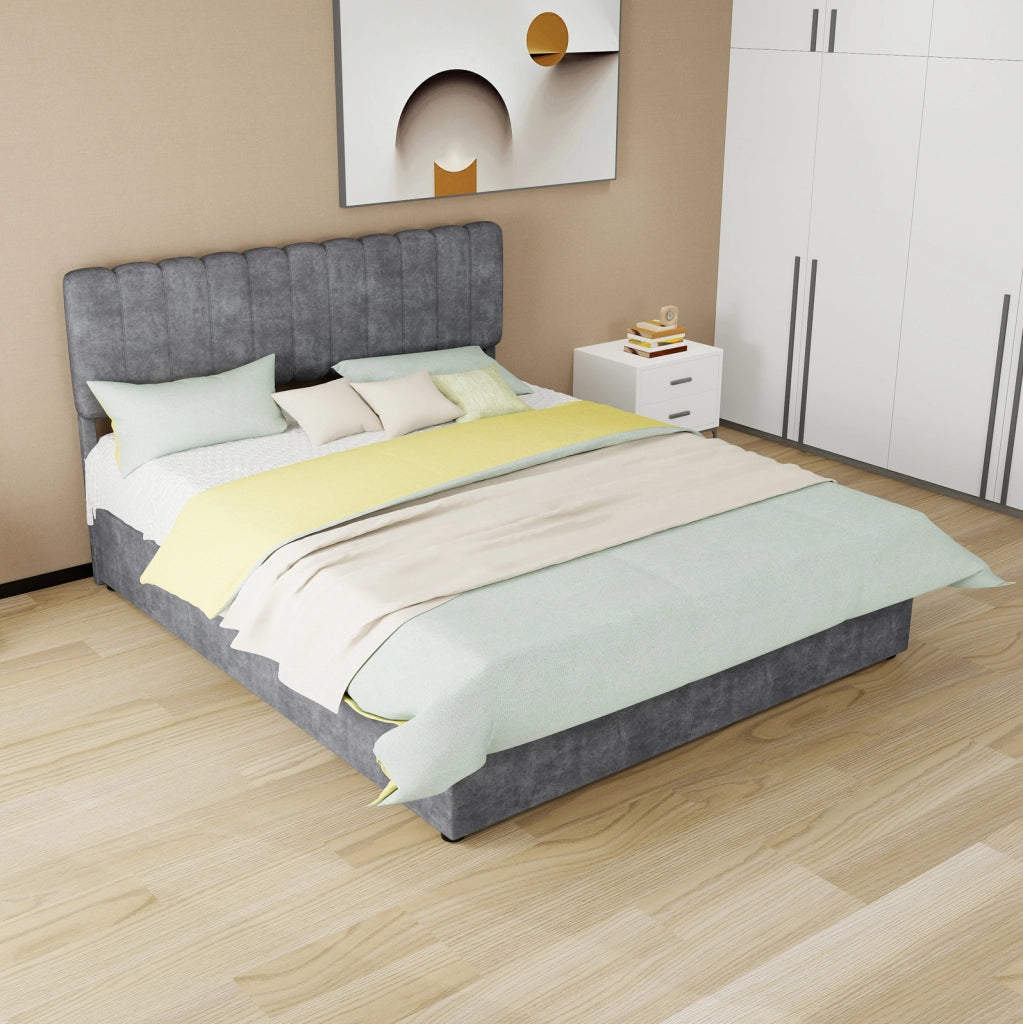 Letto matrimoniale imbottito 160x200 cm in velluto grigio