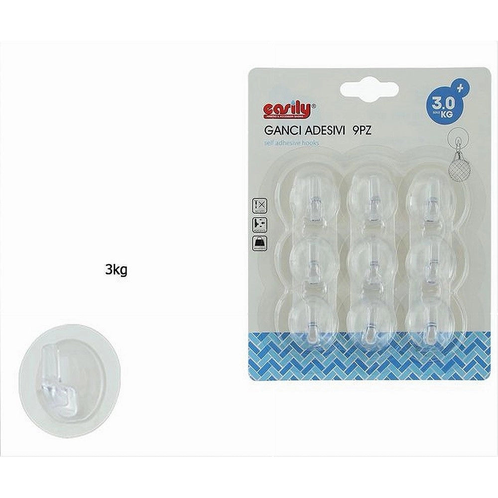 Trade Shop - Set 9pz Ganci Appendini Adesivi A Parete Per Casa Cucina Bagno Trasparente 87762 -