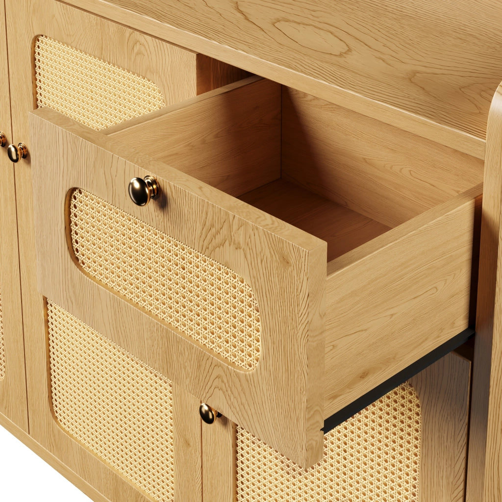 Credenza con 3 ante; 1 cassetto e ripiani regolabili; per soggiorno; in MDF; 120x40x91 cm; rovere