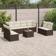Set Divani da Giardino 9pz con Cuscini Marrone in Polyrattan 3249302