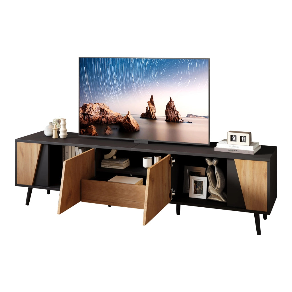 Lowboard TV nero e legno naturale in truciolare 180 cm
