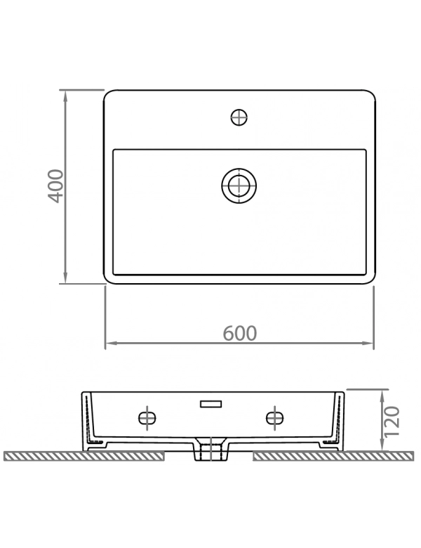 Lavabo sospeso CONTOUR rettangolare 60x40x12 cm