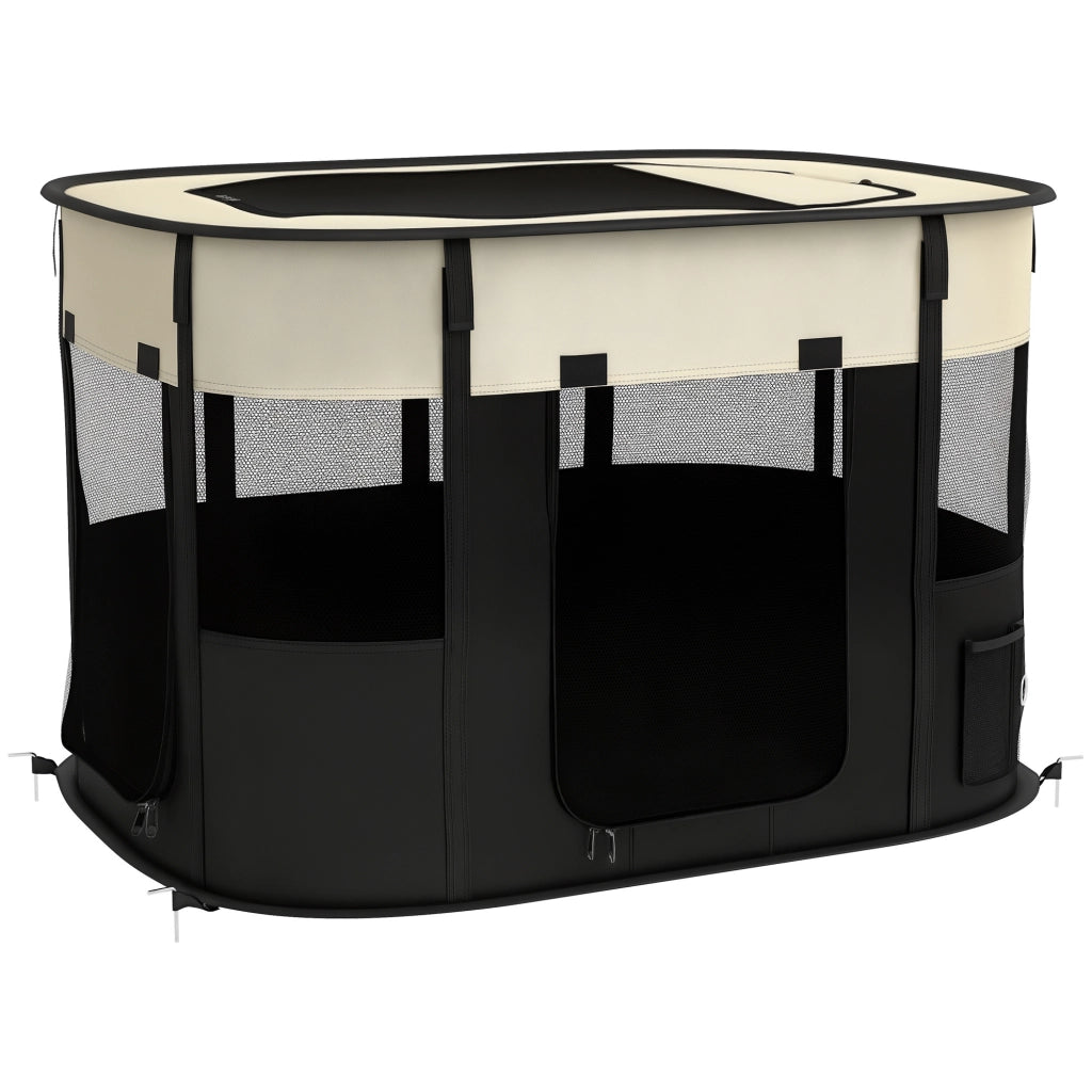 Recinto pieghevole per animali domestici ¨C zephmum ¨C bianco crema e nero 94x74x60 cm