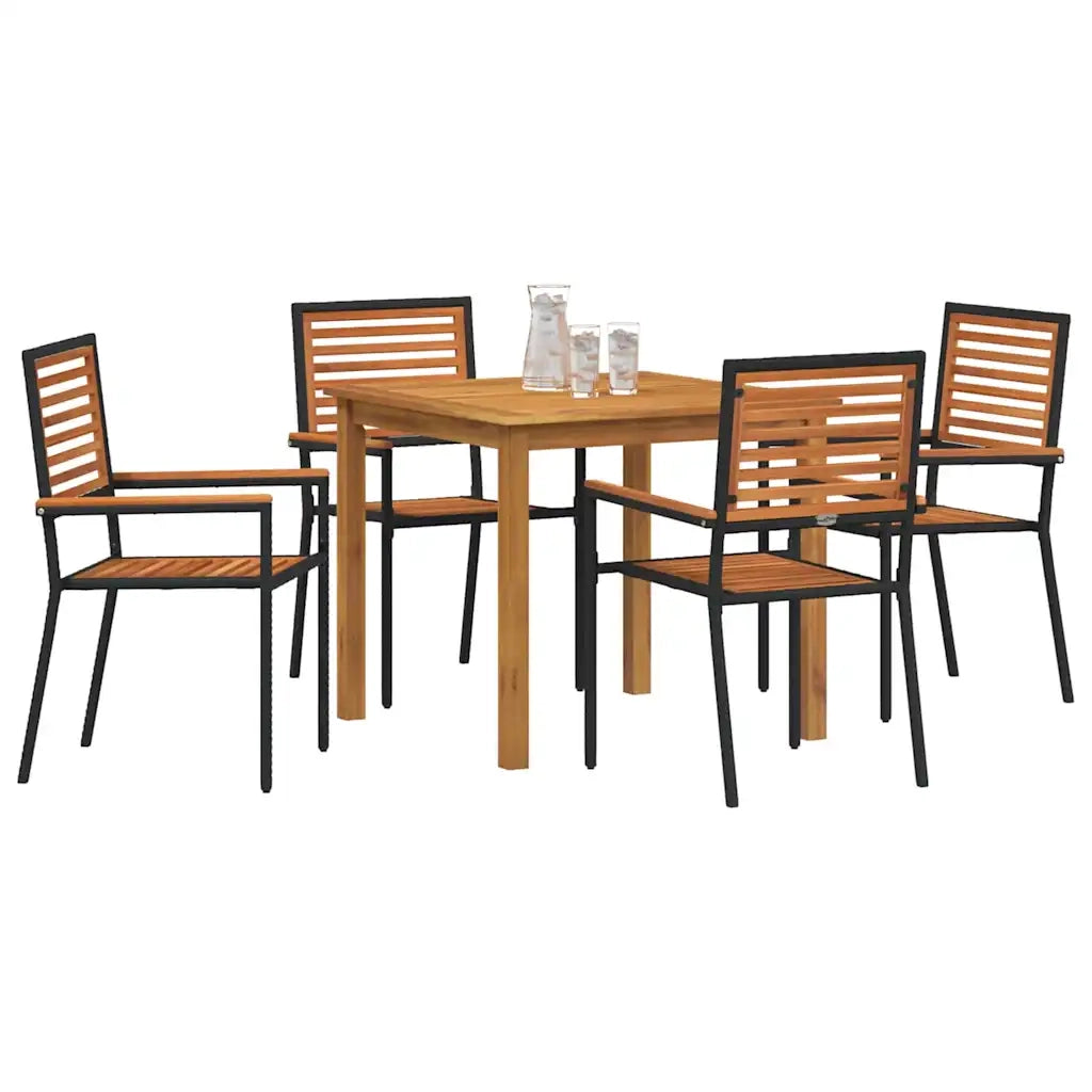 Set da Pranzo per Giardino 5 pcs Nero Legno di Acacia Massello 3365514