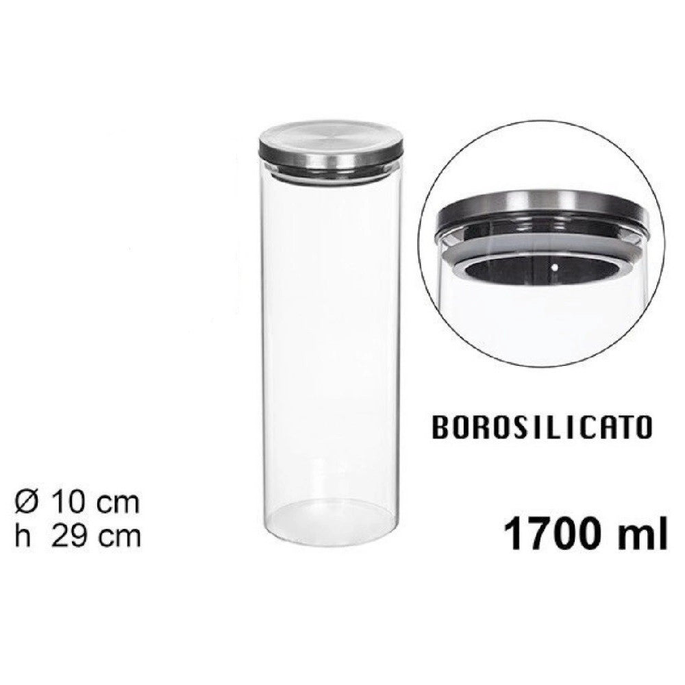 Trade Shop - Barattolo 1700ml Sottovuoto Alimenti In Vetro Trasparente Cereali Snack Cucina -