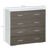 Cassettiera Camera da Letto, Comò Camera da Letto con 4 Cassetti con Maniglie in Alluminio e Struttura in Legno, per Soggiorno e Sala da Pranzo, 76x35x72cm, Bianco e Grigio