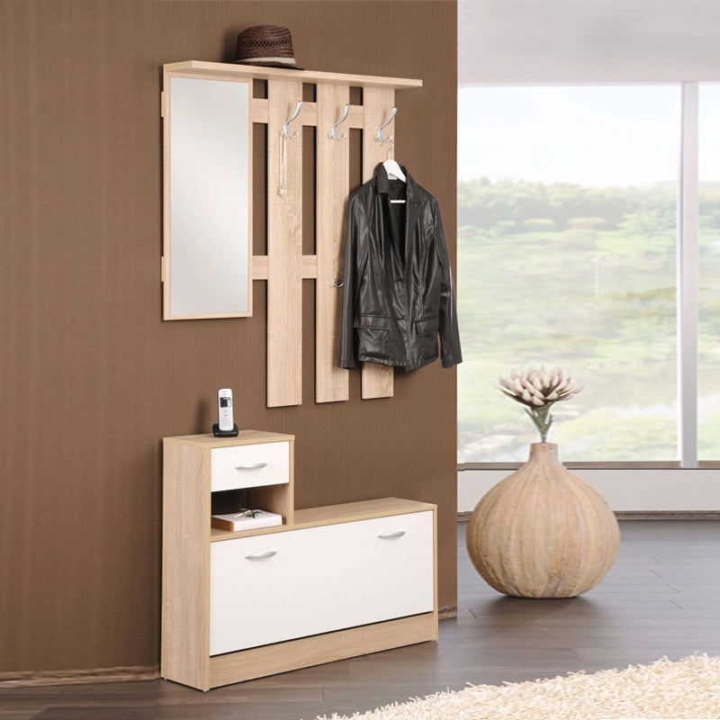 Mobile guardaroba da ingresso bianco e rovere sonoma 100x25xh.180 cm