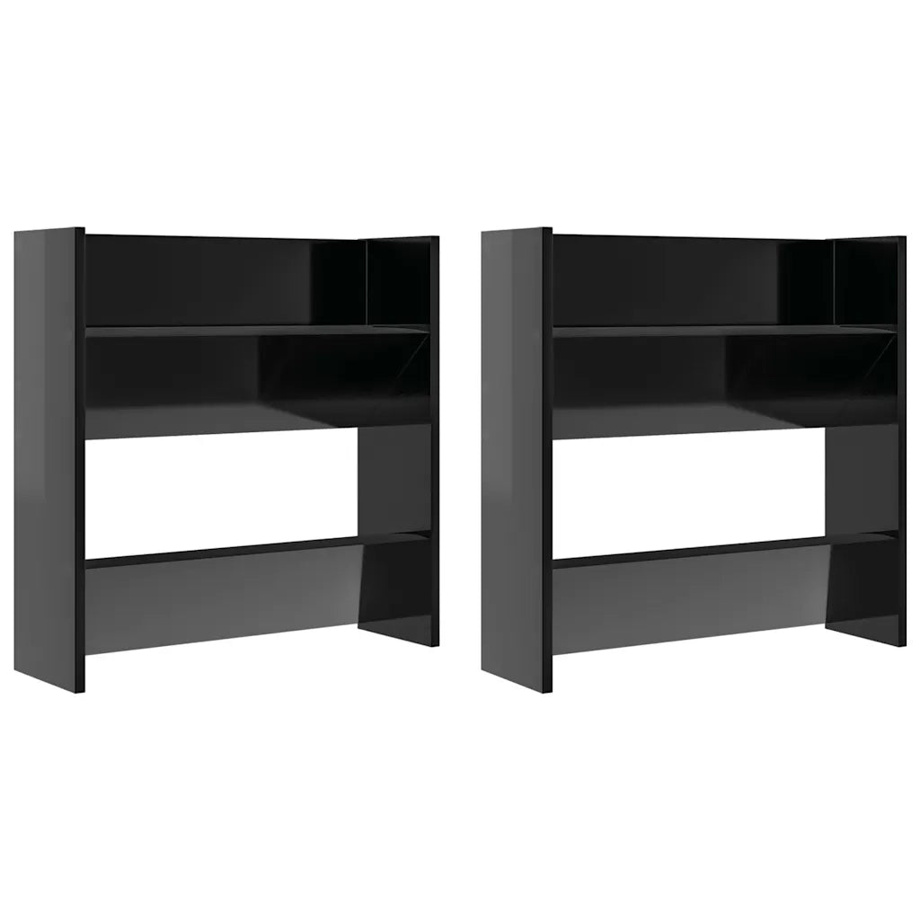 Scarpiere a Muro Nero Lucido 2 pz 60x18x60 cm in Truciolato