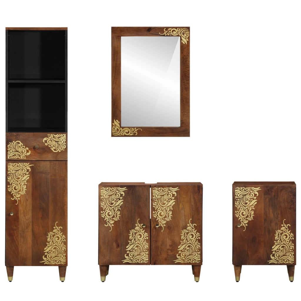 Set di Mobili per Bagno  in Legno Massello di Mango (4 Pezzi)