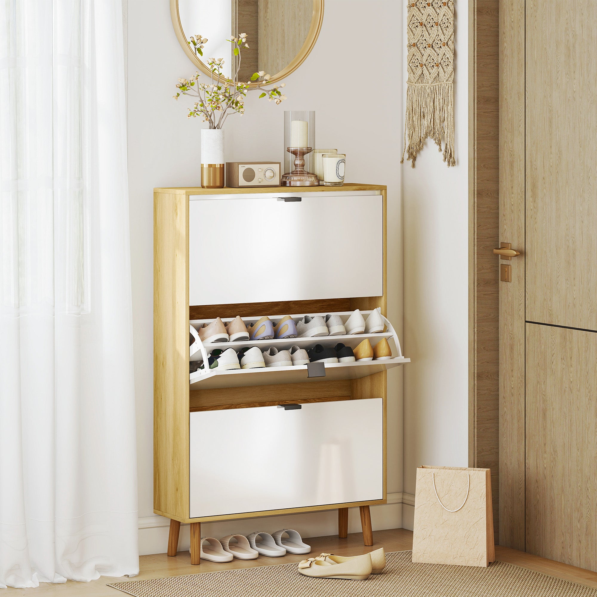 Scarpiera Slim con 3 Cassetti Ribaltabili per 24 Paia di Scarpe 80x24x127 cm Design Moderno in MDF Bianco