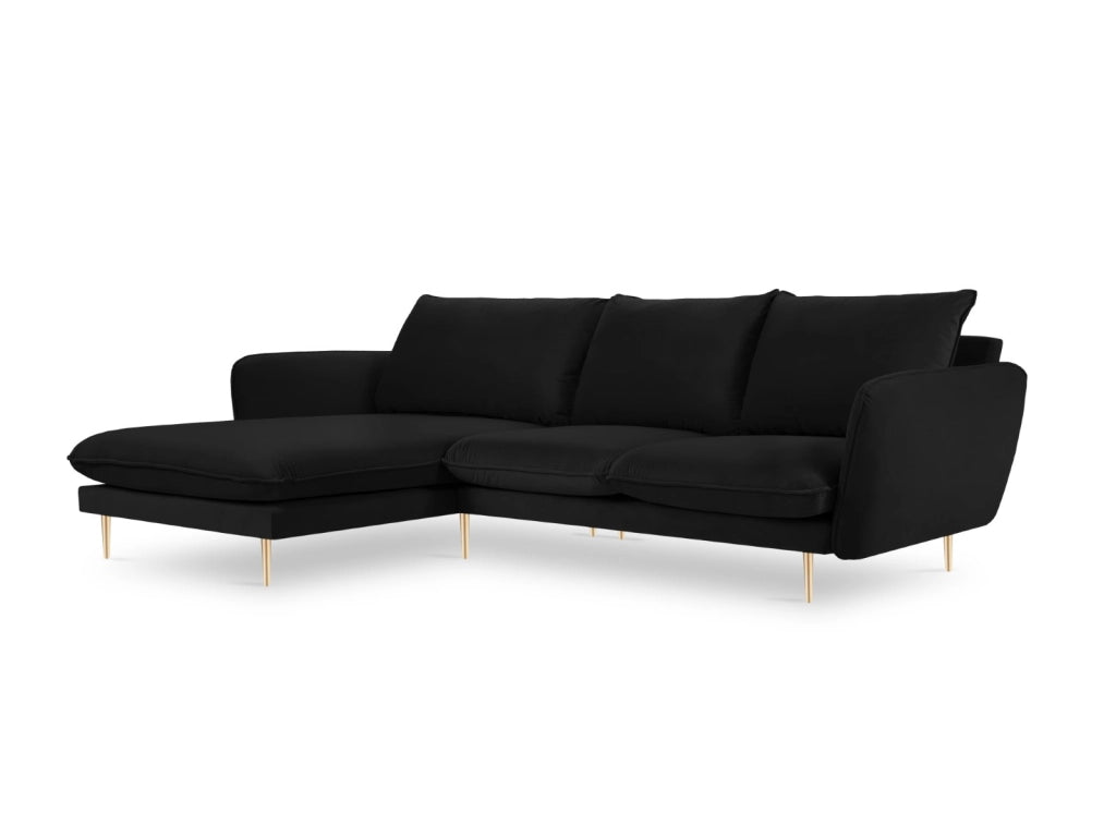 Cosmopolitan Design - Divano angolare sinistro "Vienna" 5 posti in velluto nero 