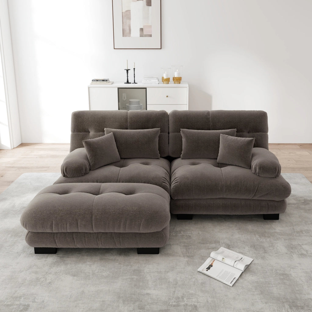 Divano modulare angolare 220x145 cm in ciniglia marrone con ottomane HOMVRA