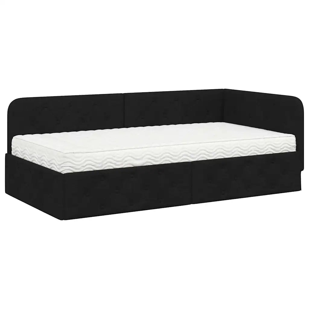 Cornice del letto ad angolo Nero 90 x 200 cm Tessuto