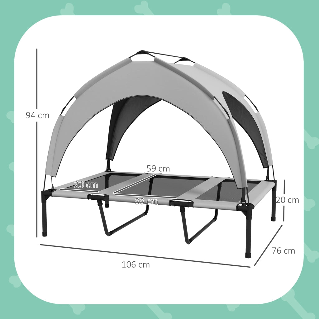 Letto per Cani Elevato con Baldacchino ¨C Zephmum ¨C Grigio 106x76x94 cm